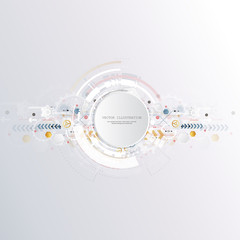Engineering technology various multicolour elements witn geometric shape, digital space for content, network, business tech presentation on light background, futuristic interface. copy space vector 