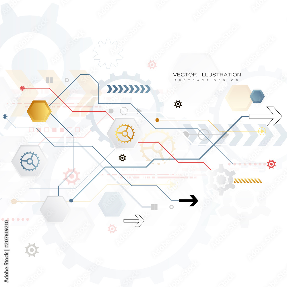 Aufkleber engineering technology various multicolour elements witn geometric shape, digital space for content,