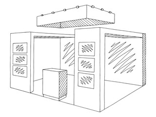 Exhibition stand graphic interior black white sketch illustration vector