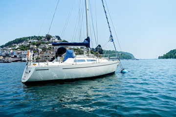 white yacht in sea bay, harbour