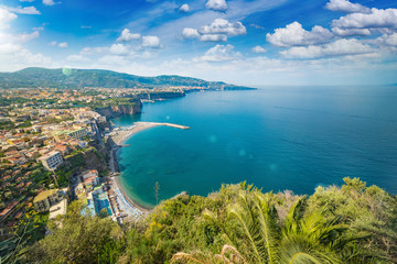 Rocky coastline Sorrento city - popular tourist destination in Italy