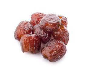 sweet dried chinese dates on white background.