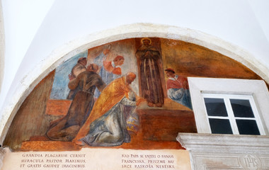 The frescoes with scenes from the life of St. Francis of Assisi, cloister of the Franciscan monastery of the Friars Minor in Dubrovnik, Croatia