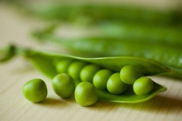 Beans and pods of green peas