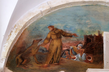 The frescoes with scenes from the life of St. Francis of Assisi, cloister of the Franciscan monastery of the Friars Minor in Dubrovnik, Croatia