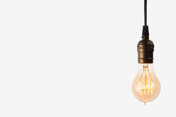 Edison light bulb on white background. space for text - obrazy, fototapety, plakaty