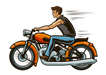 Fototapeta na wymiar Biker rides a motorcycle. Motorbike, transport concept. Cartoon vector illustration