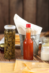 tomato sauce  - Chile hot sauce tomato (red) - cuisine.  Food background