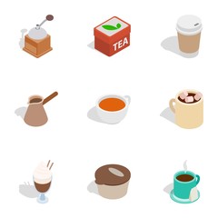 Coffee shop icons set. Isometric 3d illustration of 9 coffee shop vector icons for web
