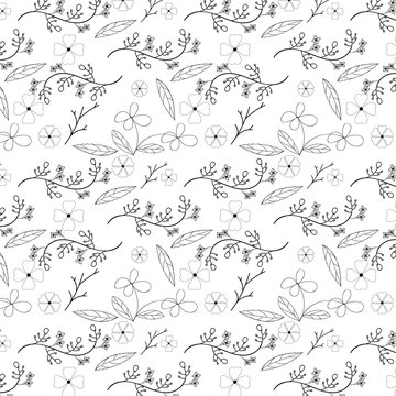 Flower and vine seamless pattern design on white background, vector illustration