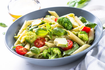 Vegan pasta penne with vegetables. 