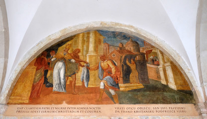 The frescoes with scenes from the life of St. Francis of Assisi, cloister of the Franciscan...