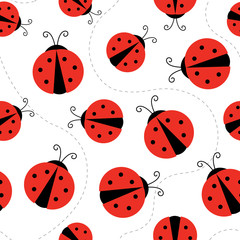 Flat cartoon style vector ladybug pattern, perfect for fabrick or package