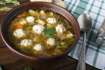 soup with meatballs close-up
