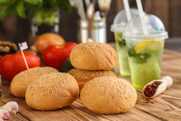 round buns with sesame -  bun pastries (sandwich) - cuisine.  Food background