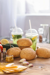 round buns with sesame -  bun pastries (sandwich) - cuisine.  Food background