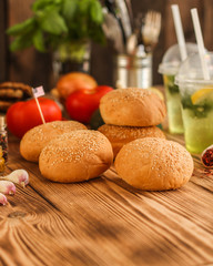 round buns with sesame -  bun pastries (sandwich) - cuisine.  Food background