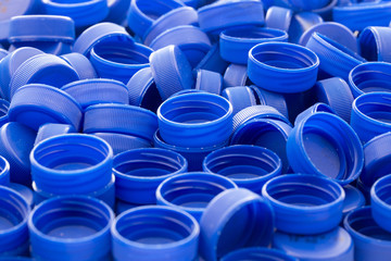 Blue plastic bottle caps