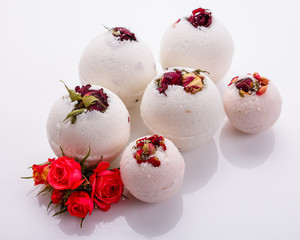 bath bombs on a white acrylic background