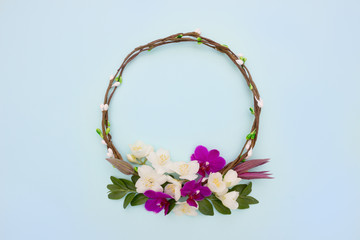 Wreath of flowers mock up.Orchid and jasmine flowers