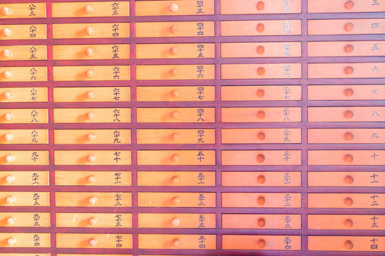 Closeup of Drawers for Omikuji (Paper Fortune) at Senso ji Temple in Japan