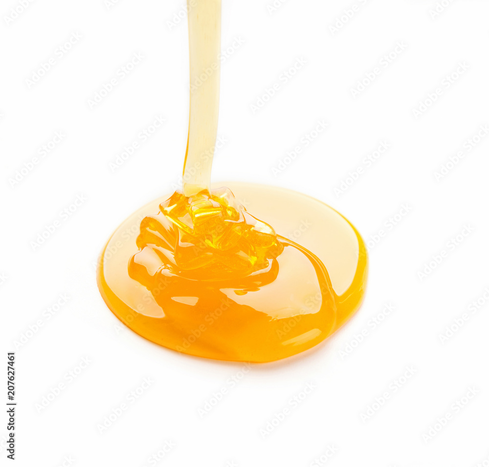 Poster flowing honey isolated on white background