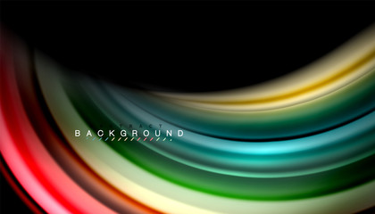 Abstract wave lines fluid rainbow style color stripes on black background