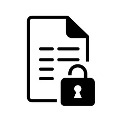 Vector file icon with black folded corner with unlocked security padlock symbol