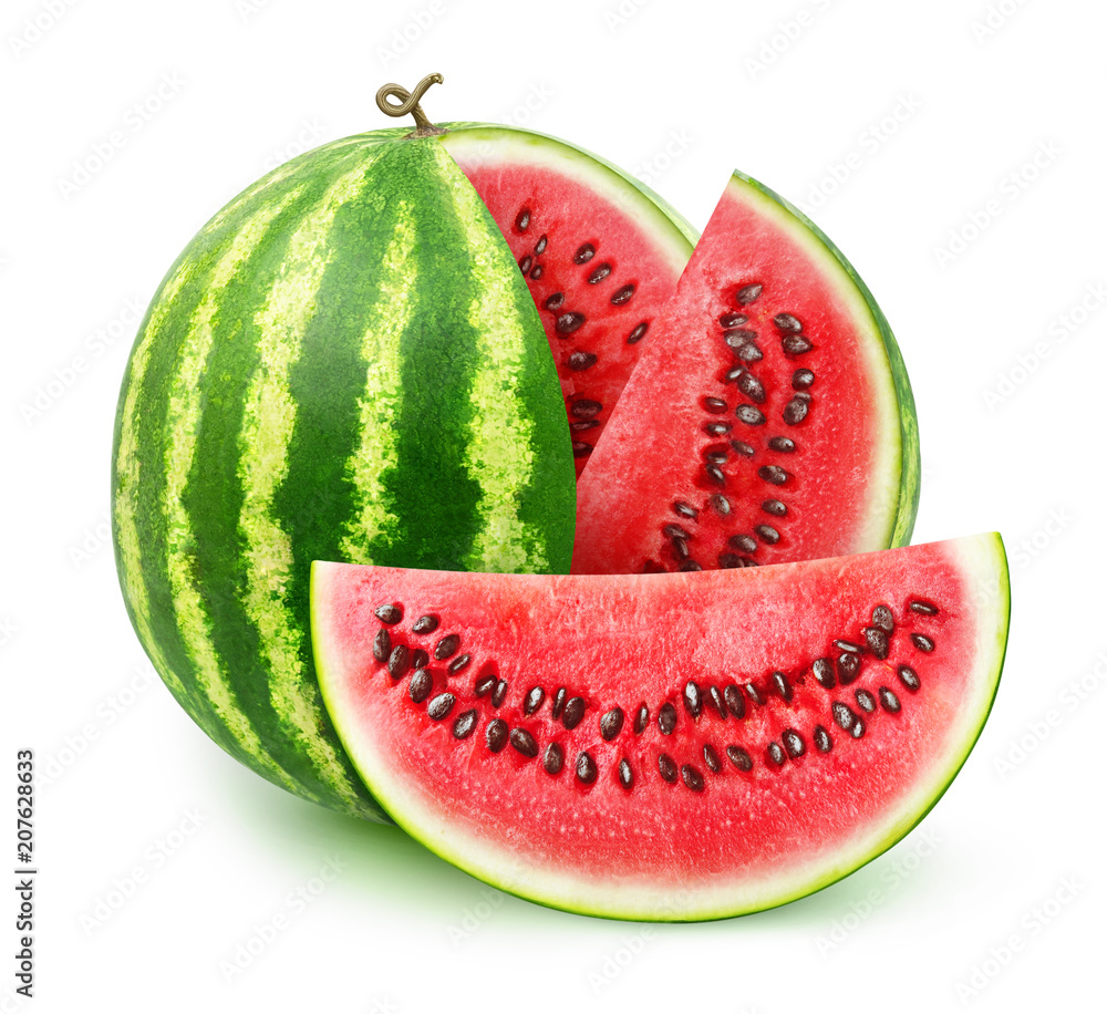 Poster watermelon cut into slices isolated on white background with clipping path