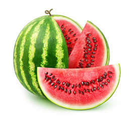 Watermelon cut into slices isolated on white background with clipping path