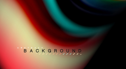 Fluid rainbow colors on black background, vector wave lines and swirls