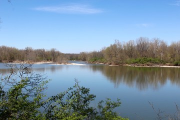 A view of the river over the spring branch on the bank.