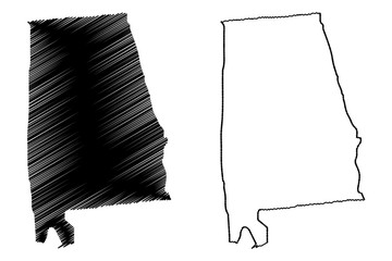 Alabama map vector illustration, scribble sketch Alabama map