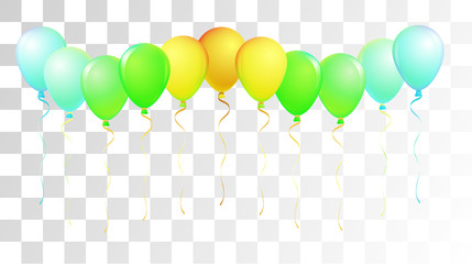 Bright Realistic Helium Vector Balloons Flying. Happy Birthday, New Year Party Ornament. Neon Modern Holidays Decoration, Air Helium Balloons. Celebration, Music Poster Discount Card Cool Design. © graficanto