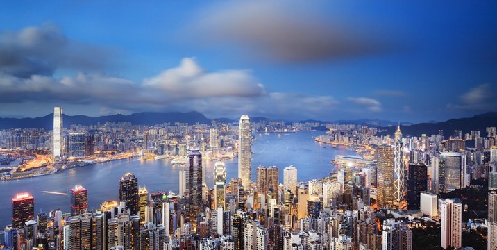 Hong King In Sunset From Victoria Peak