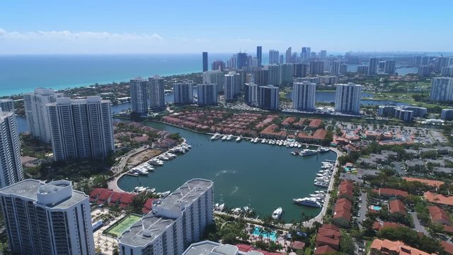 Aerial shot of North Miami beach. Aerial view of waterside houses and condominiums - North Miami beach, Florida