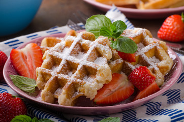 Waffles with berries, strawberries