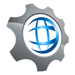 Zahnrad mit Globus - technology icon