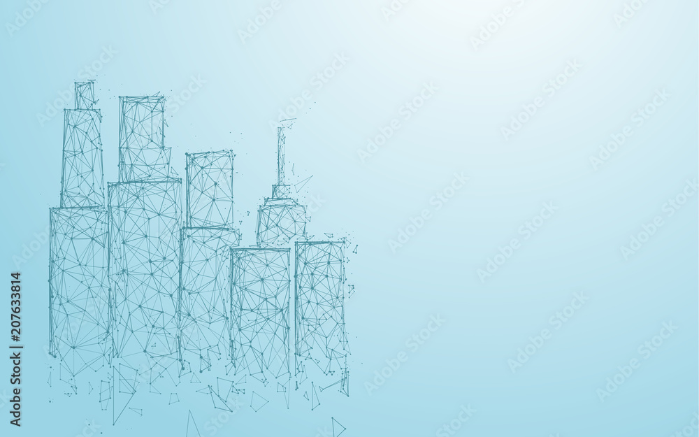 Aufkleber Building and City form lines,  triangles and particle style design. Illustration vector