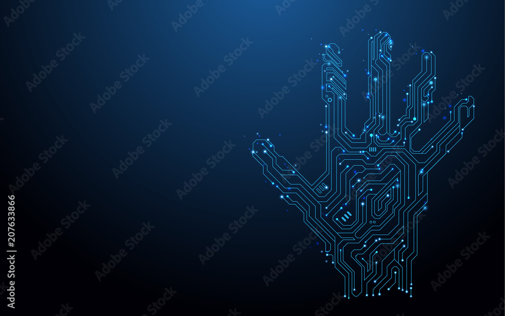 Poster circuit abstract hand and digital conceptual technology security background