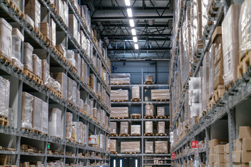 Industrial warehouses and shelves with boxes