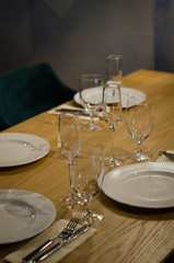 Empty glasses in restaurant, table setting
