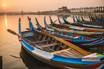 colorful boats at sunrise