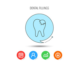 Dental fillings icon. Tooth restoration sign.