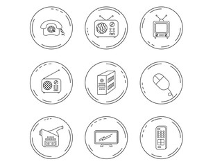 Radio, TV remote and video camera icons.
