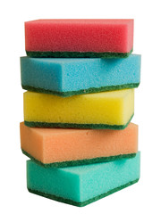 Stack of cleaning colorful sponges isolated on white background.Copy space. Mockup for design.