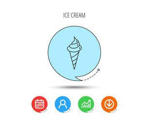 Ice cream icon. Sweet dessert in waffle cone.