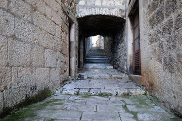 Narrow street in the old town of Korcula, Dalmatia, Croatia 