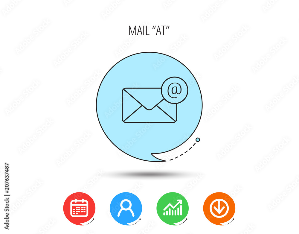 Poster envelope mail icon. email message with at sign.