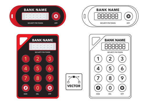 Vector illustration of 2 different bank 2 factor authentification security device token in colour and outline